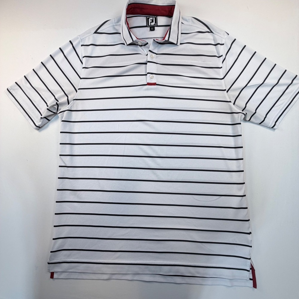 FootJoy Polo Shirt Mens XL White Blue Striped Athletic Fit Golf Top 1131501
